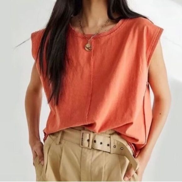 NWT Free People Kasee Oversized Orange Muscle Tank Top-X9 - Picture 1 of 8